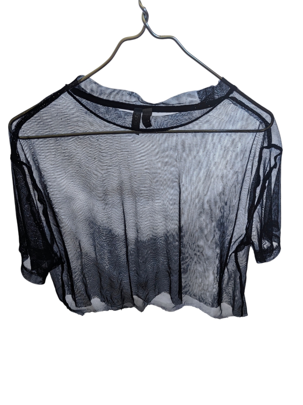 Custom Cropped Sheer Black Mesh T-Shirt | Men's Small Rave Techno Grunge